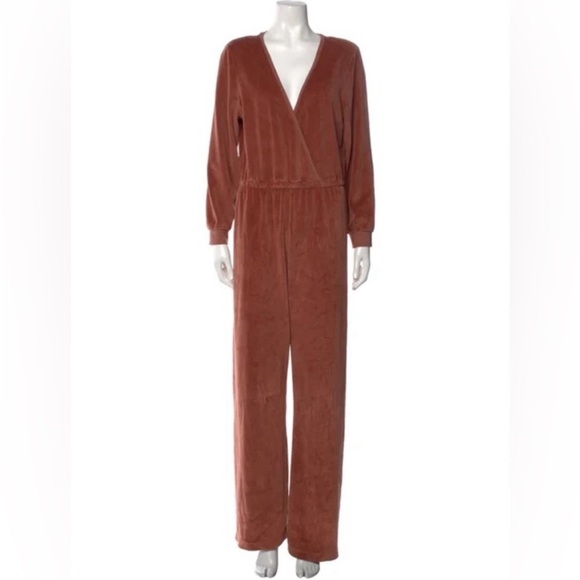 Suzie Kondi plunge neckline jumpsuit velour in chestnut
